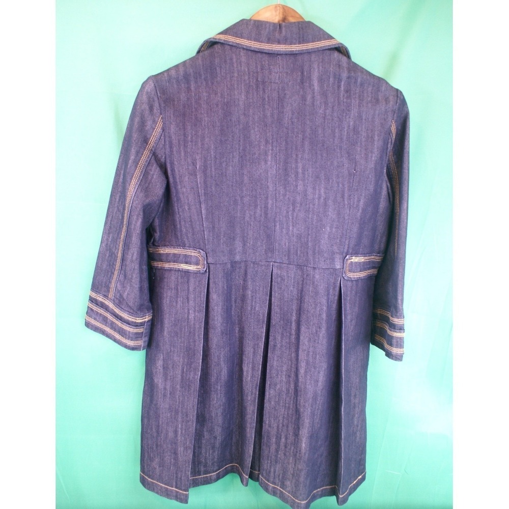 90's Vintage Baccini Denim Jacket Dark Wash Pleated Back 3/4 Sleeve Womens Large - Picture 6 of 13